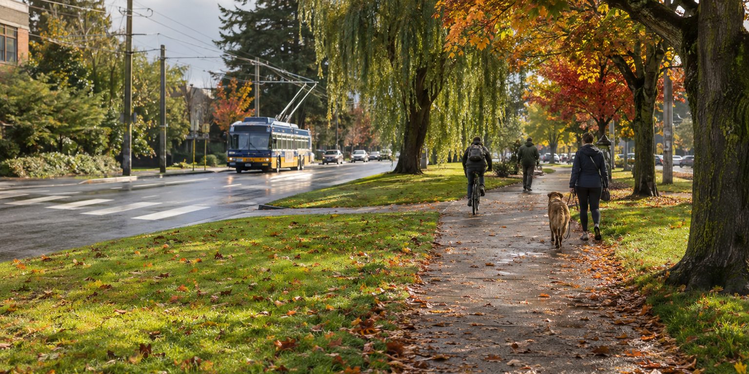 Beacon Avenue South's median pathway on Beacon Hill on an October morning
